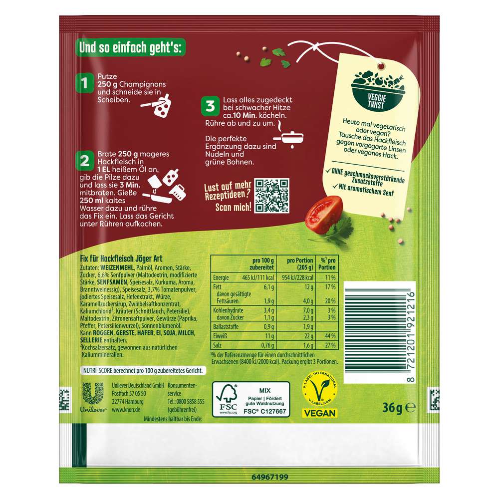 Produktabbildung Knorr Fix Würzmischung Hackfleisch Jäger Art