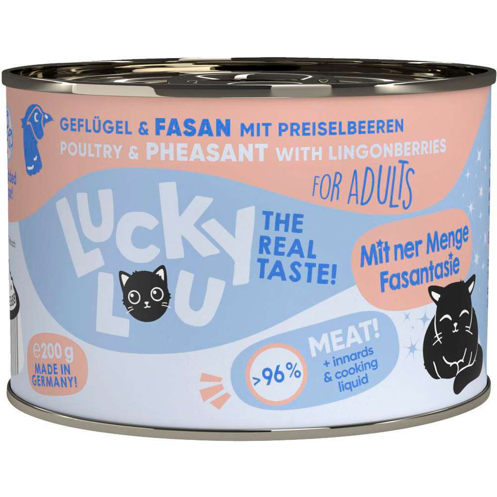 Produktabbildung Lucky Lou Katzen-Nassfutter, Geflügel & Fasan mit Preiselbeeren