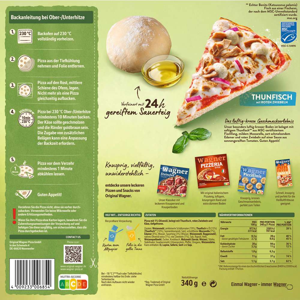 Produktabbildung Wagner Die Backfrische Pizza Thunfisch mit Frühlingszwiebeln, tiefgekühlt