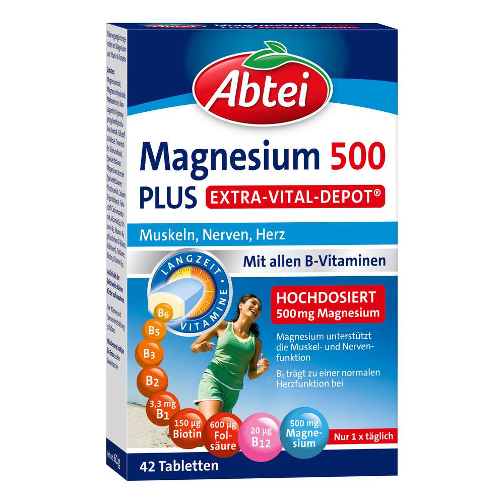 Produktabbildung Abtei Magnesium 500 Plus, Extra-Vital-Depot