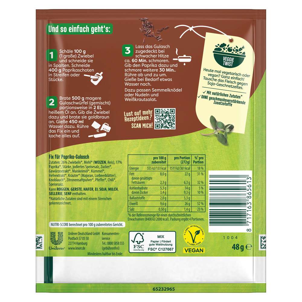 Produktabbildung Knorr Fix-Gewürzmischung, Paprika-Gulasch