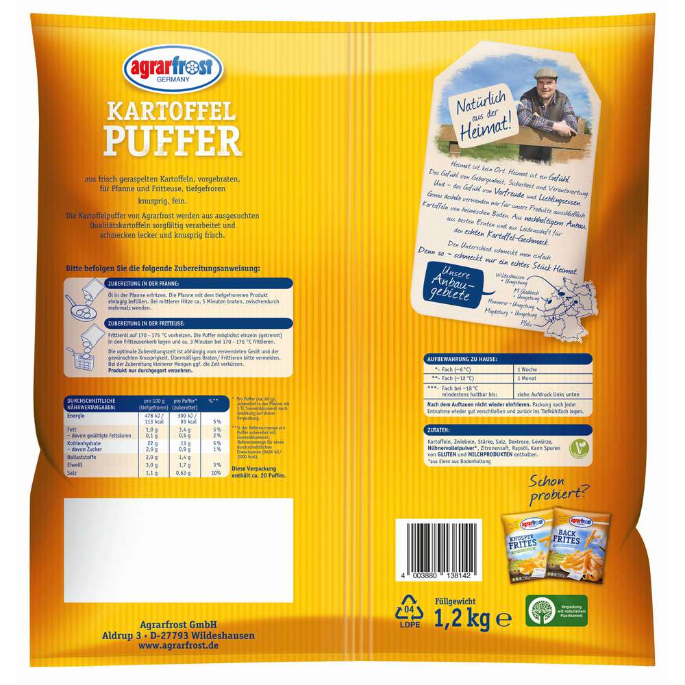 Produktabbildung Agrarfrost Kartoffelpuffer, tiefgekühlt