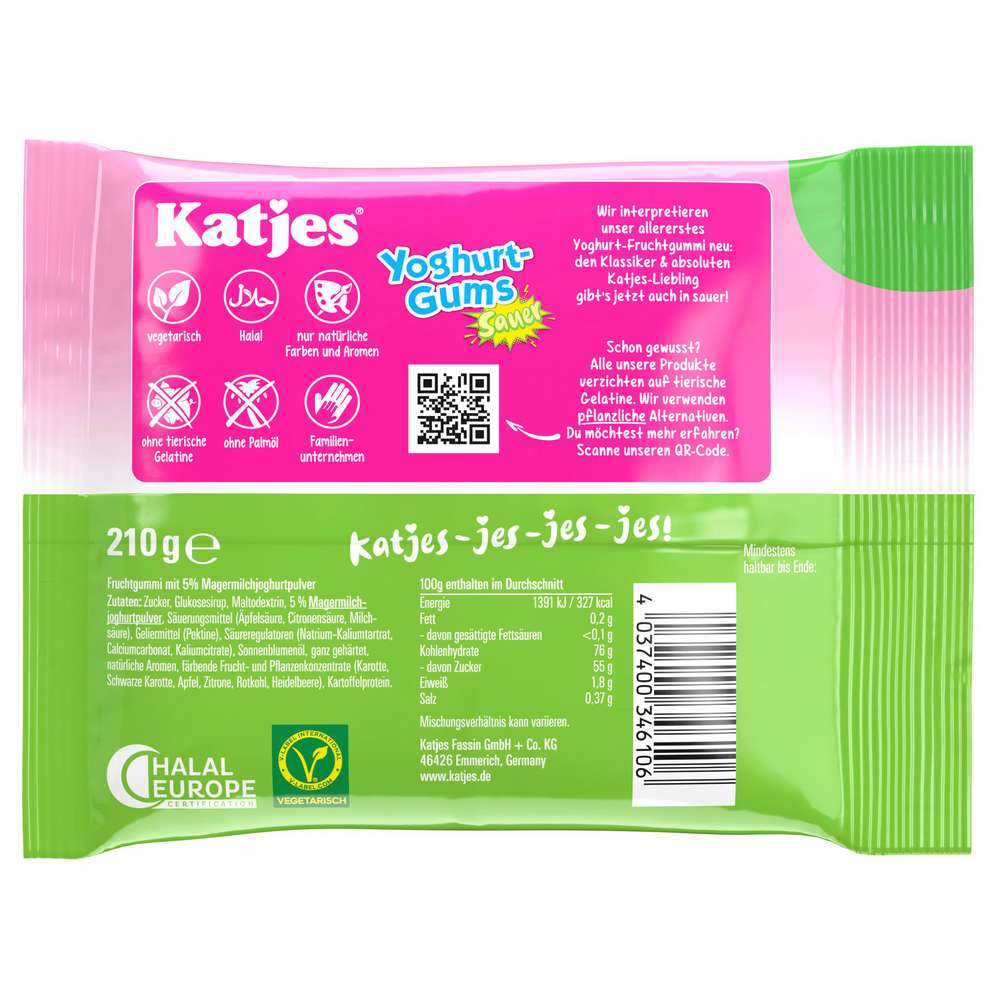 Produktabbildung Katjes Fruchtgummi Yoghurt Gums sauer, Vegan