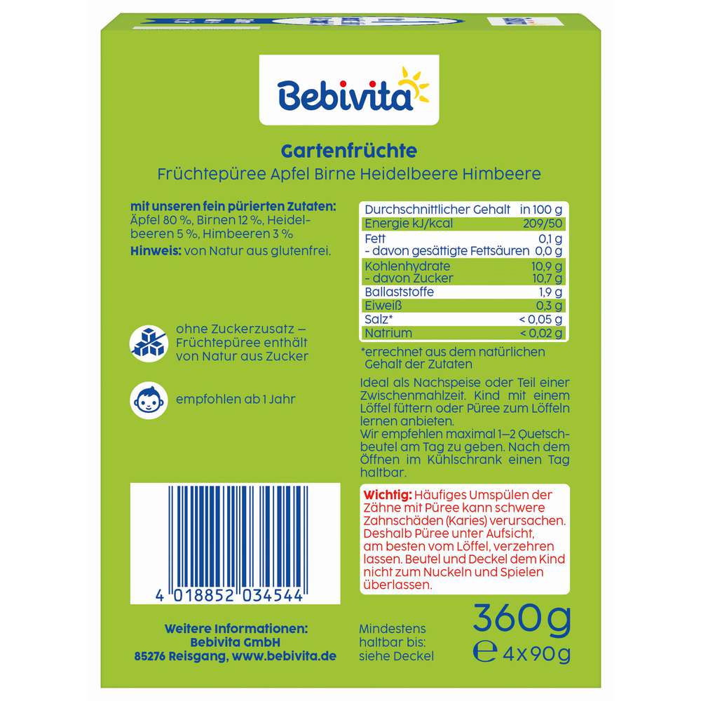 Produktabbildung Bebivita Quetschie, Gartenfrüchte