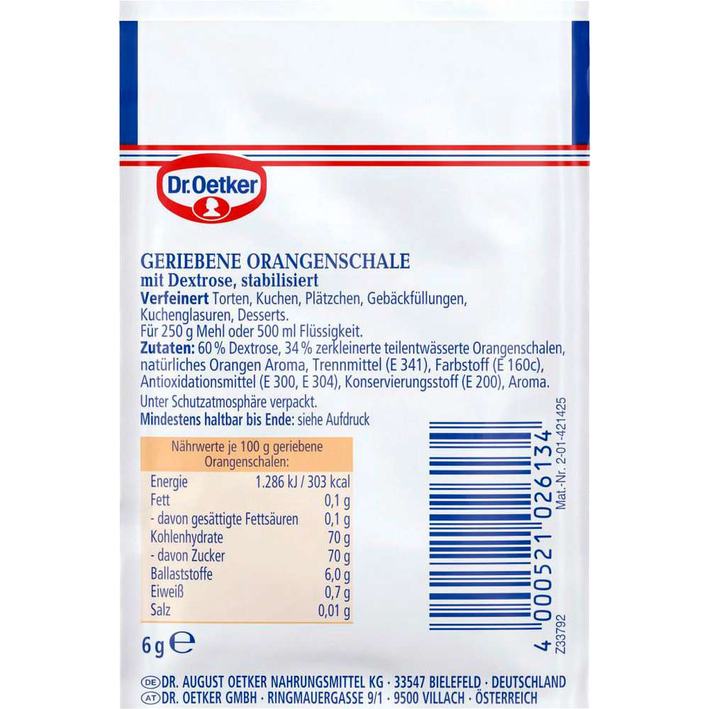 Produktabbildung Dr. Oetker Finesse Geriebene Orangenschale