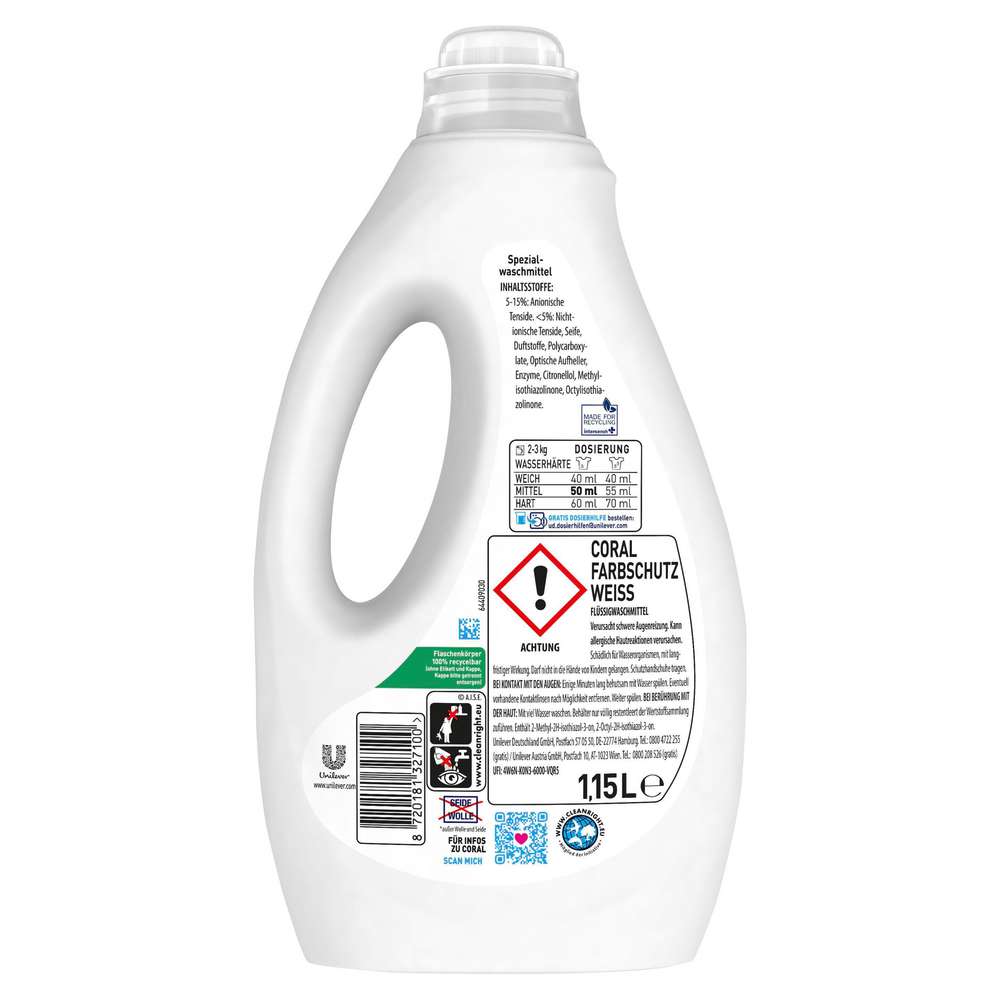 Produktabbildung Coral Waschmittel flüssig, für alles Weiße