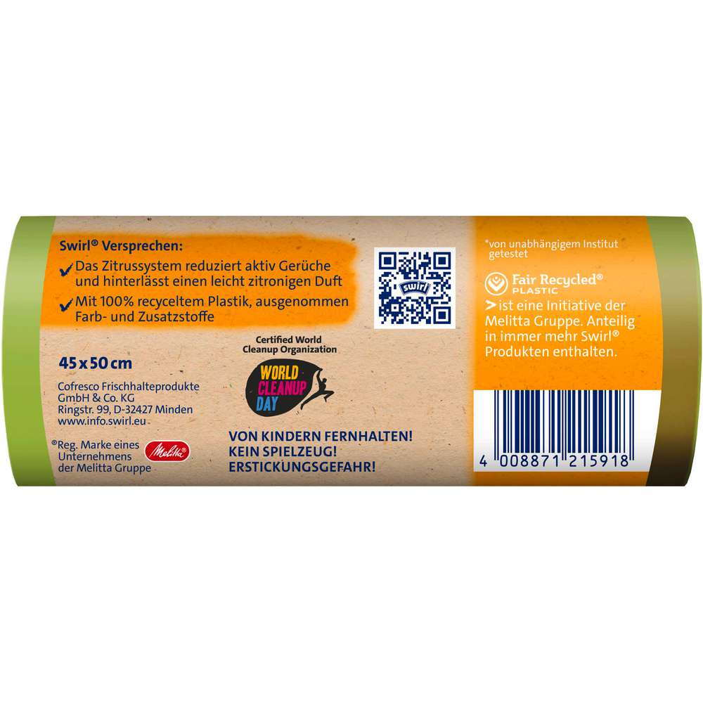 Produktabbildung Swirl Zugband-Müll-Beutel Aktive Frische, 12 x 20l