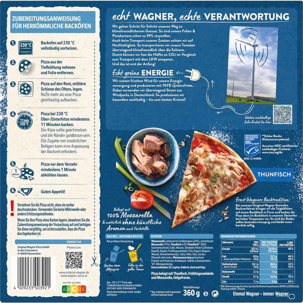 Produktabbildung Wagner Steinofen Pizza Thunfisch, tiefgekühlt