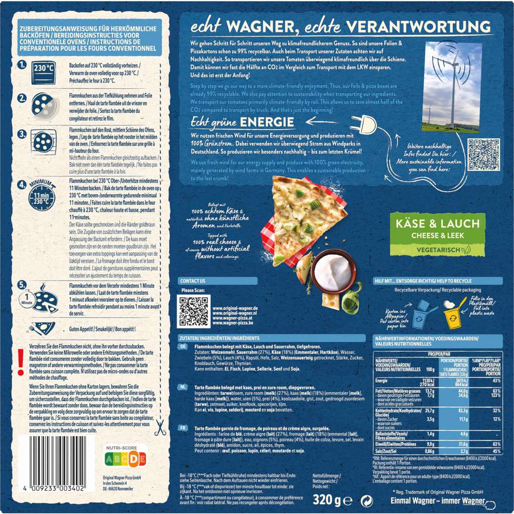 Produktabbildung Wagner Flammkuchen, Käse & Lauch, tiefgekühlt