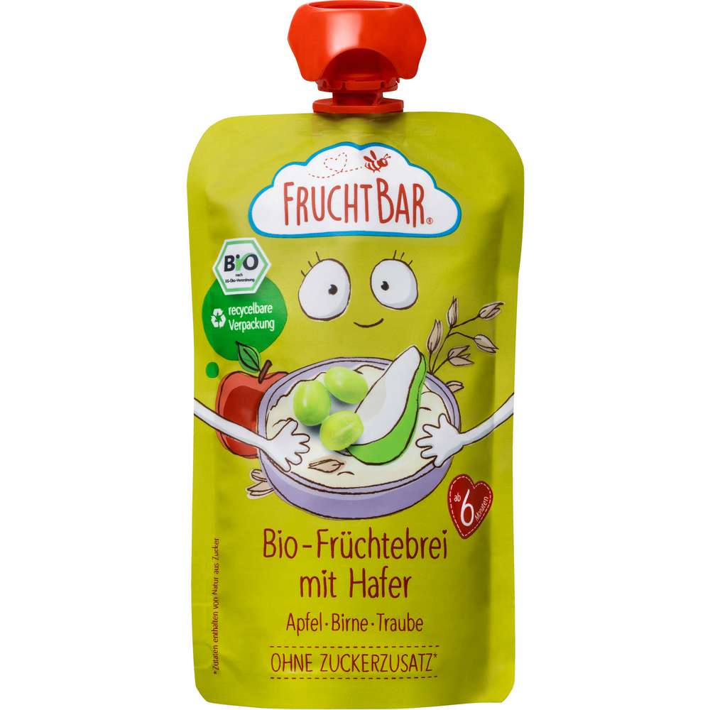 Produktabbildung Fruchtbar Quetschie Fruchtpüree, Hafer/Apfel/Birne/Traube