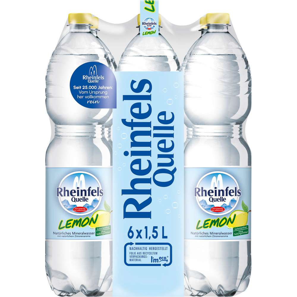 Produktabbildung Rheinfels Quelle Mineralwasser, Lemon, mit Kohlensäure (6x 1,500 Liter)