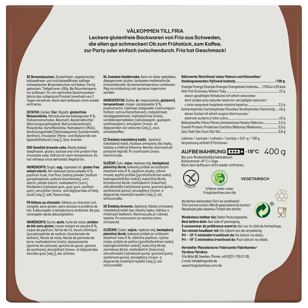 Produktabbildung Fria Browniekuchen, tiefgekühlt