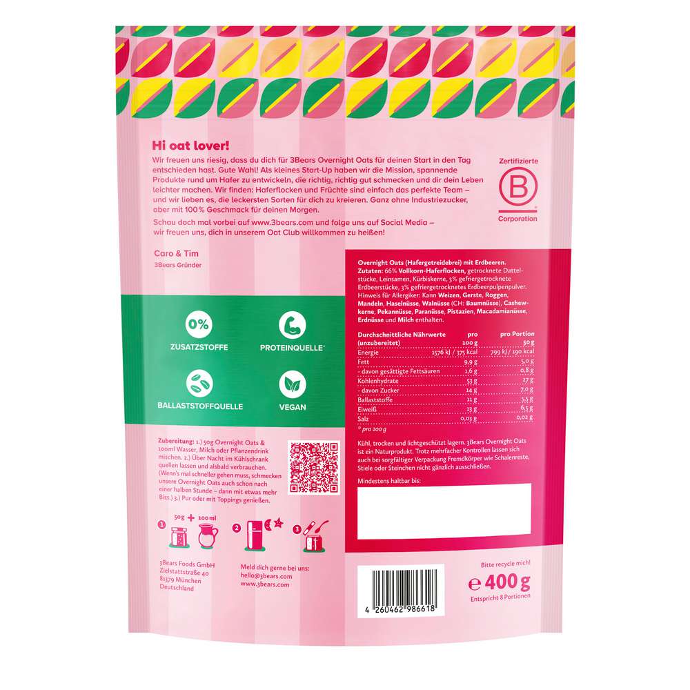 Produktabbildung 3Bears Overnight Oats, edle Erdbeeren