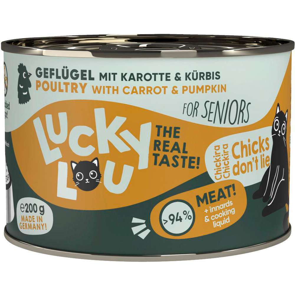 Produktabbildung Lucky Lou Katzen-Nassfutter Senior, Geflügel mit Karotten und Kürbis