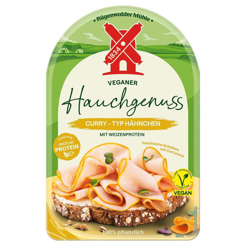Produktabbildung Rügenwalder Mühle Veganer Hauchschnitt Curry-Typ Hähnchen