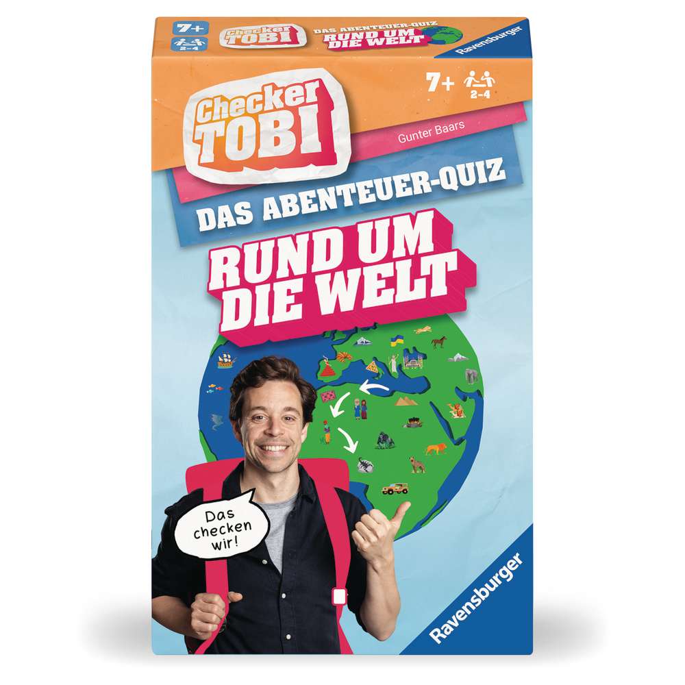 Produktabbildung Ravensburger Mitbringspiel Checker Tobi Abenteuer-Quiz, Rund um die Welt