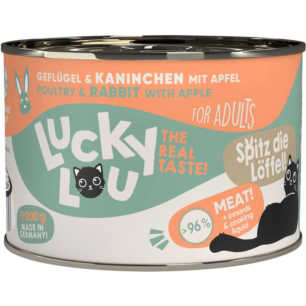 Produktabbildung Lucky Lou Katzen-Nassfutter, Geflügel & Kaninchen mit Apfel