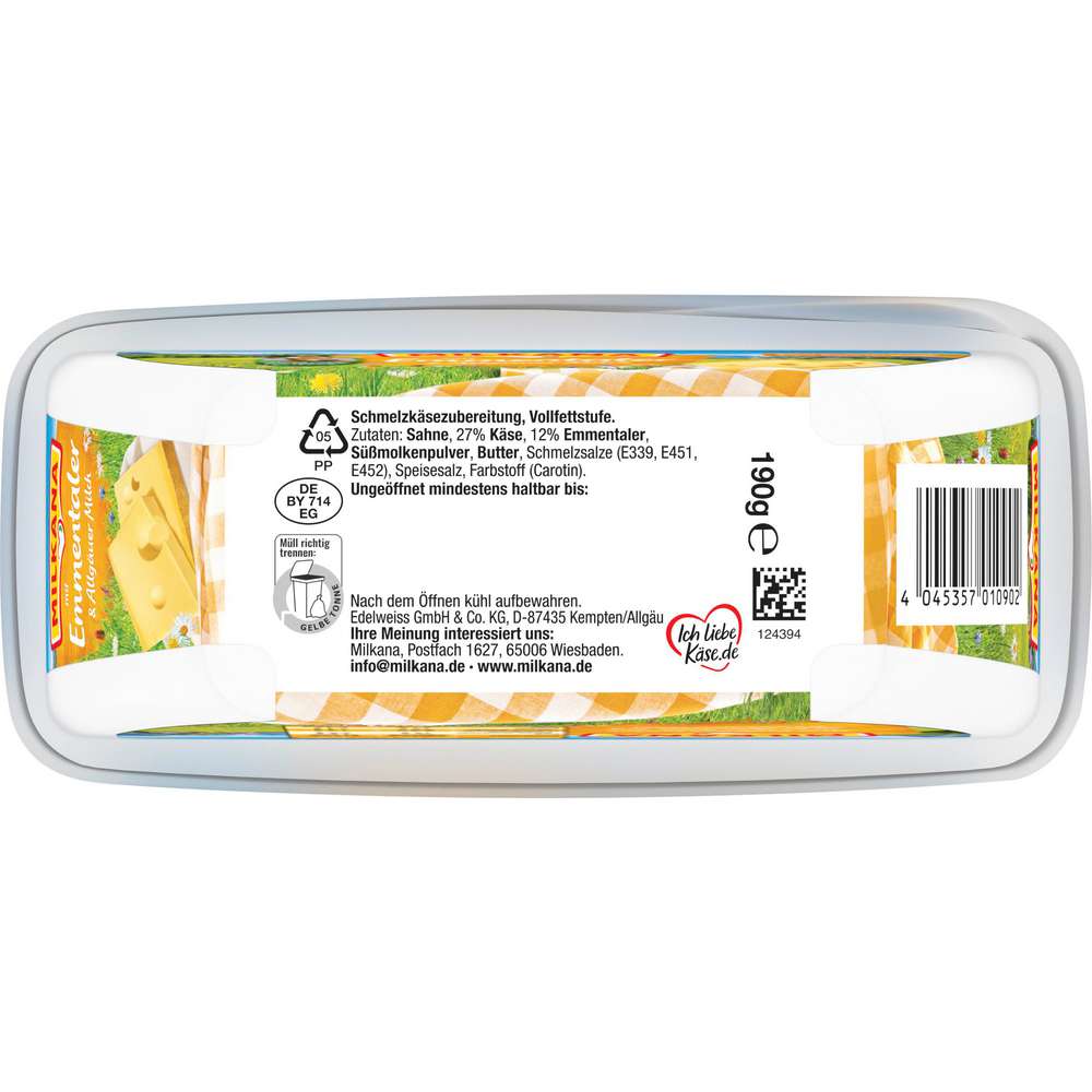 Produktabbildung Milkana Streichkäse Emmentaler