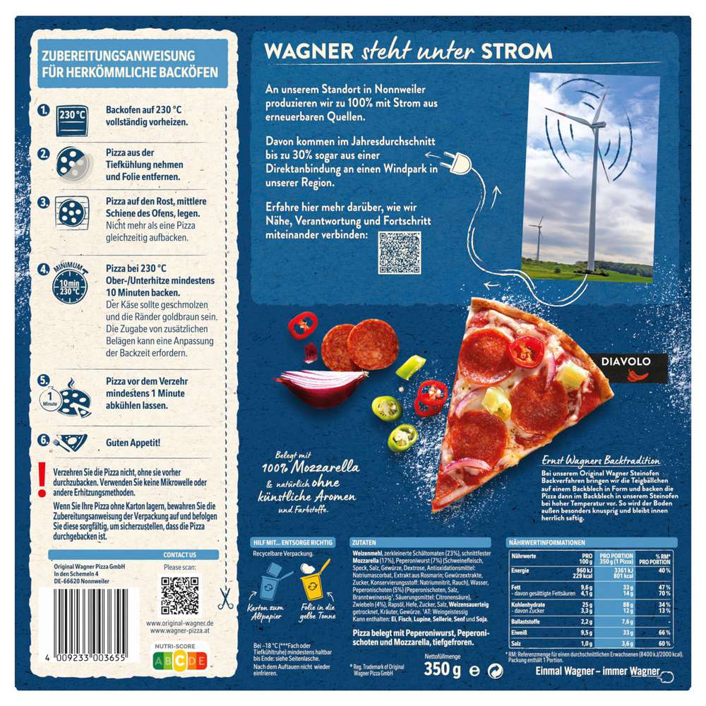 Produktabbildung Wagner Steinofen Pizza Diavolo scharf, tiefgekühlt