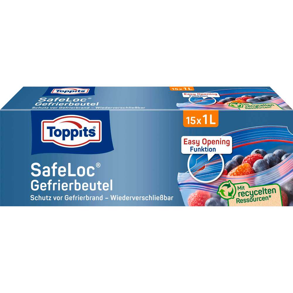 Produktabbildung Toppits Doppelverschluss Gefrierbeutel mit Safeloc-Verschluss, 1l