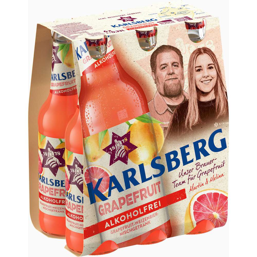 Produktabbildung Karlsberg Biermischgetränk, Grapefruit, alkoholfrei (6x 0,330 Liter)