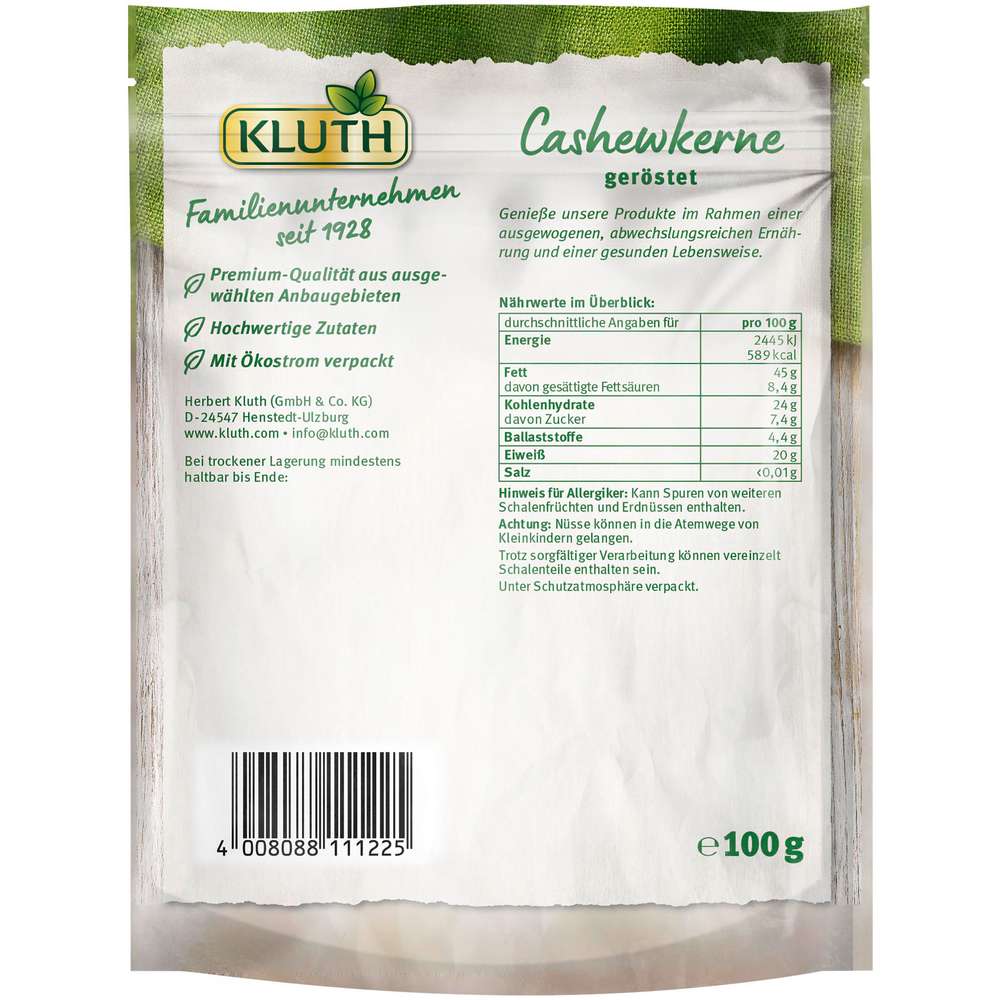 Produktabbildung Kluth Röst-Cashews, geröstet & ungesalzen