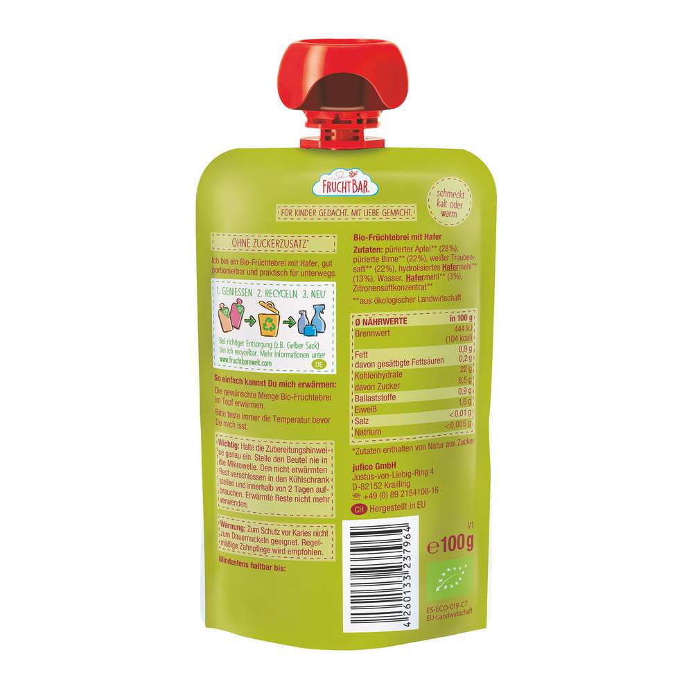 Produktabbildung Fruchtbar Quetschie, Hafer/Apfel/Birne/Traube