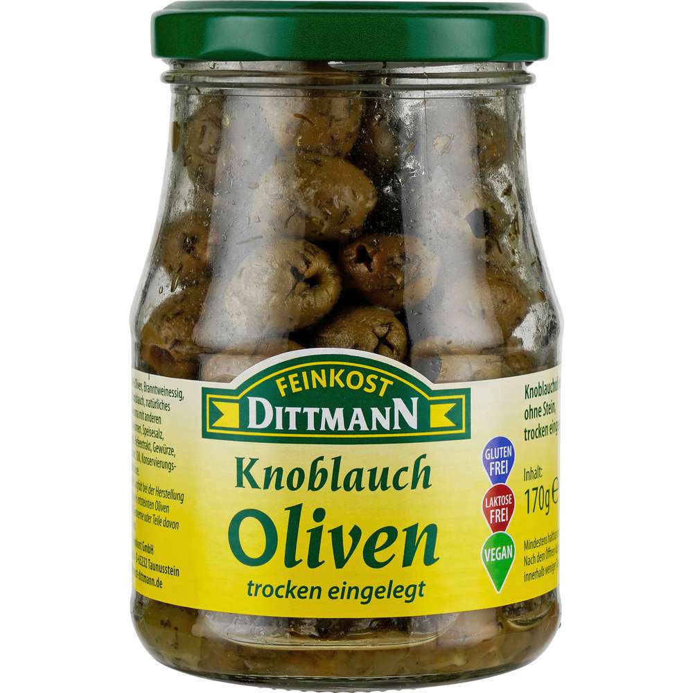 Produktabbildung Feinkost Dittmann Knoblauch-Oliven ohne Stein