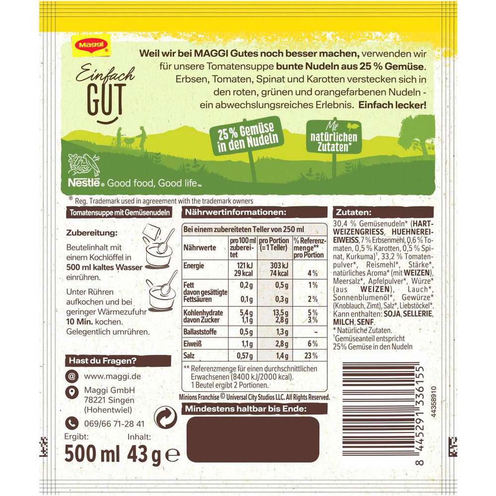 Produktabbildung Maggi Guten Appetit Minions Tomatensuppe