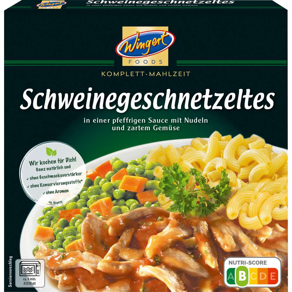 Produktabbildung Wingert Schweinegeschnetzeltes mit Pfeffersoße, Nudeln und Gemüse