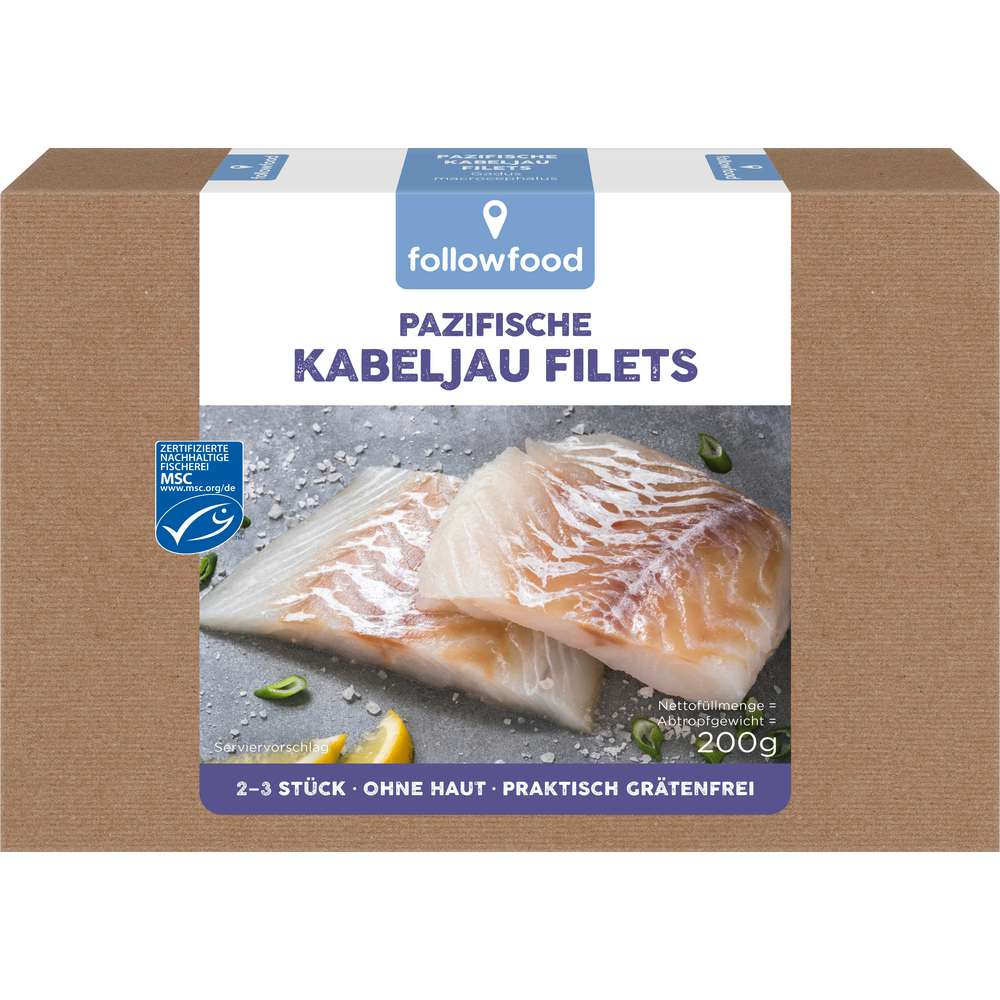 Produktabbildung followfood Kabeljau Filets, tiefgekühlt