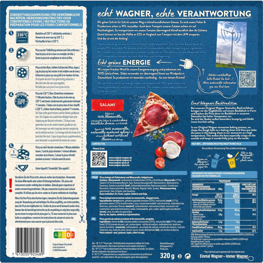Produktabbildung Wagner Steinofen Pizza Salami, tiefgekühlt