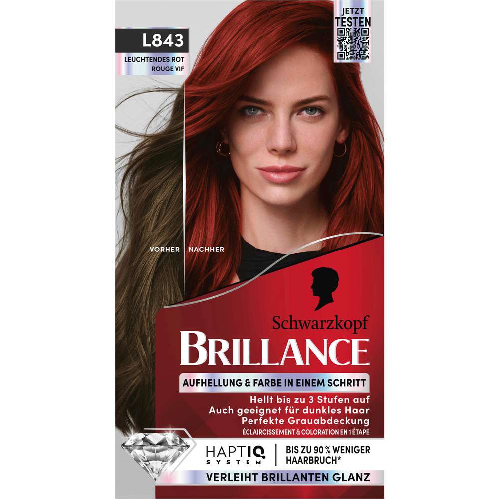 Produktabbildung Schwarzkopf Brillance Aufhellung und Farbe Leuchtendes Rot L843 