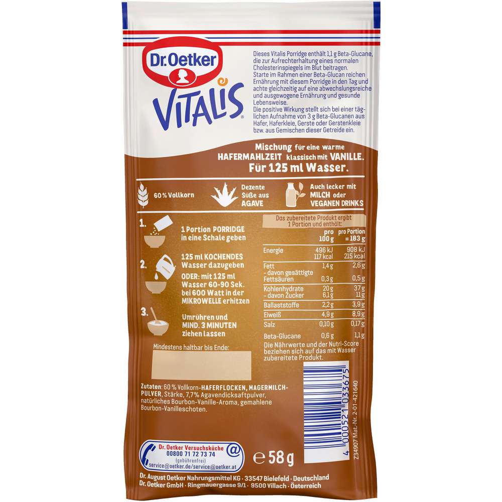 Produktabbildung Dr. Oetker Vitalis Porridge Classic