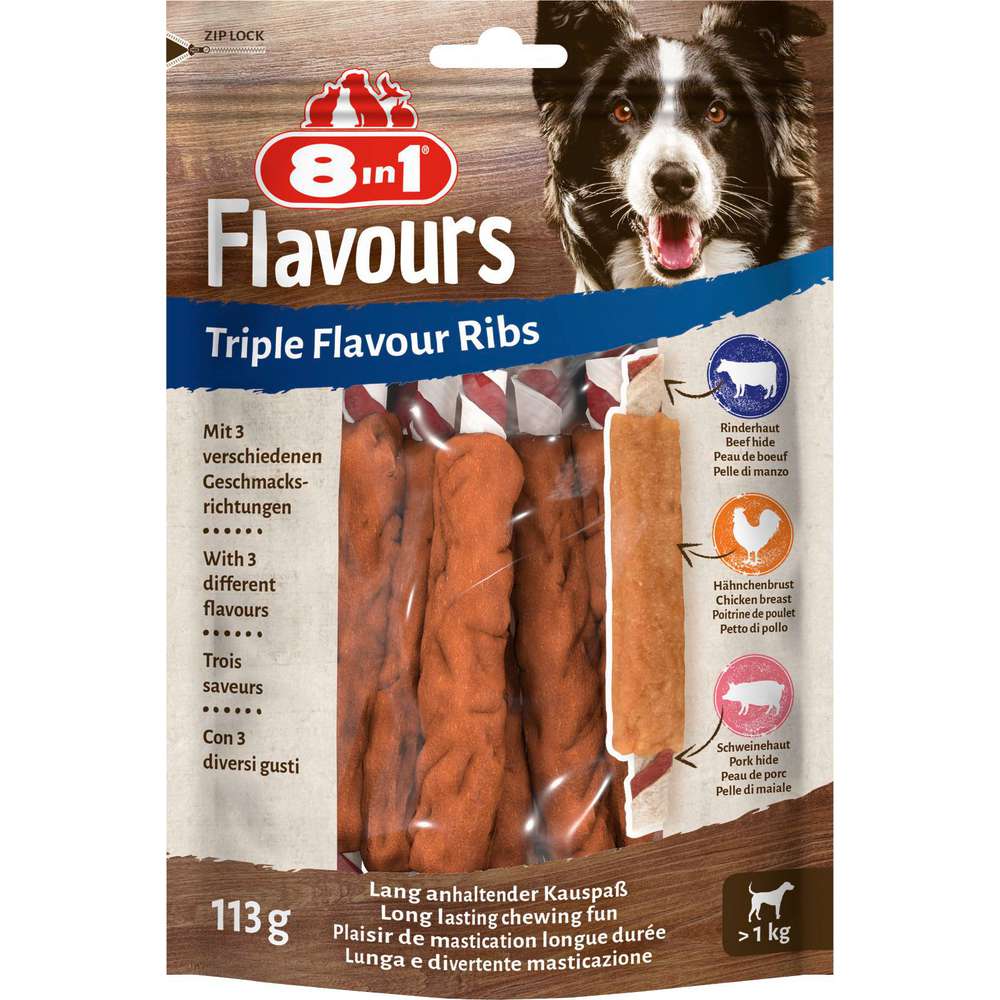 Produktabbildung 8in1 Hunde-Snack Triple, Flavour, Rippen