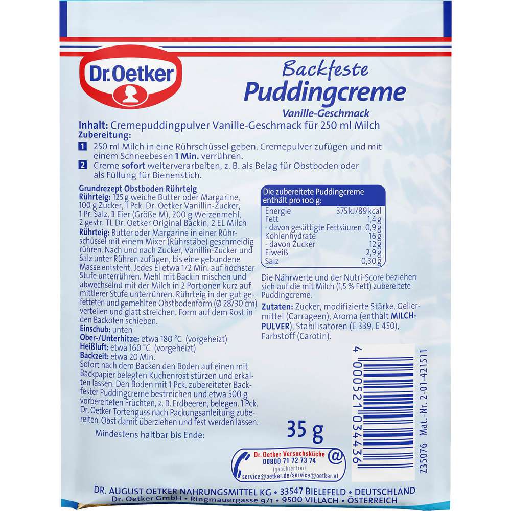 Produktabbildung Dr. Oetker Backfeste Puddingcreme
