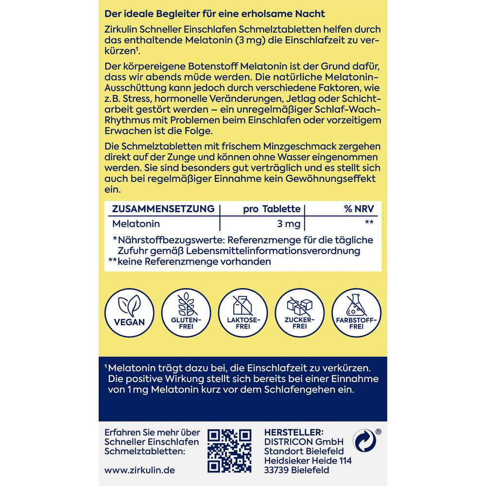 Produktabbildung Zirkulin Schneller Einschlafen Melatonin-Tabletten, Minzgeschmack