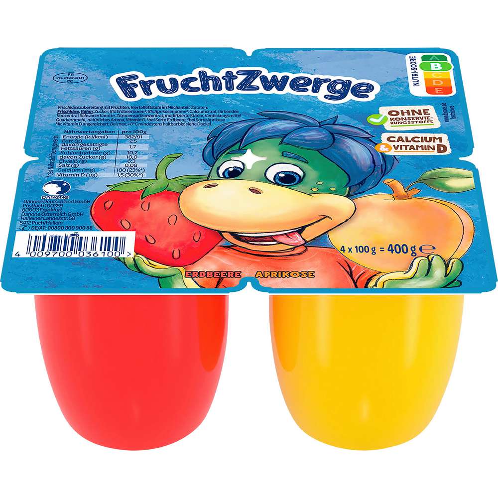 Produktabbildung Fruchtzwerge Fruchtquark XXL, Erdbeere/Aprikose 4 x 100g