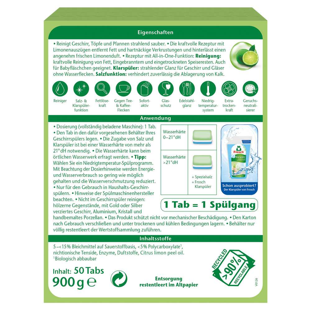 Produktabbildung Frosch Spülmaschinen-Tabs, All-in-1, Limone