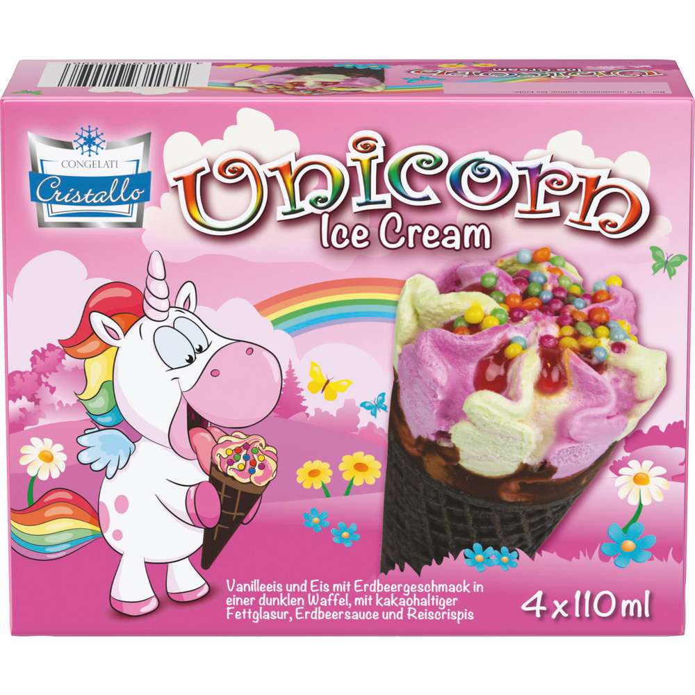 Produktabbildung Cristallo Waffeleis, Unicorn Cones, Vanille-Erdbeer