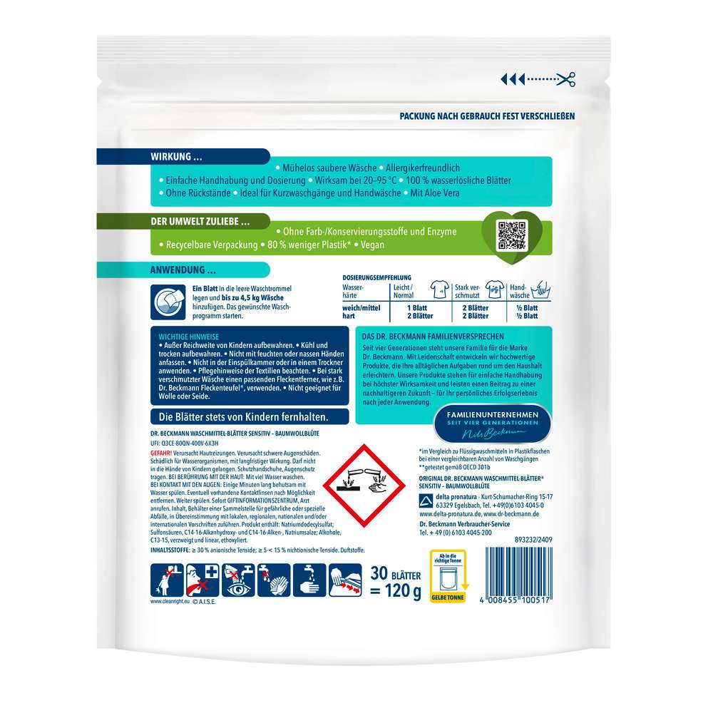 Produktabbildung Dr. Beckmann Waschmittelblätter sensitiv