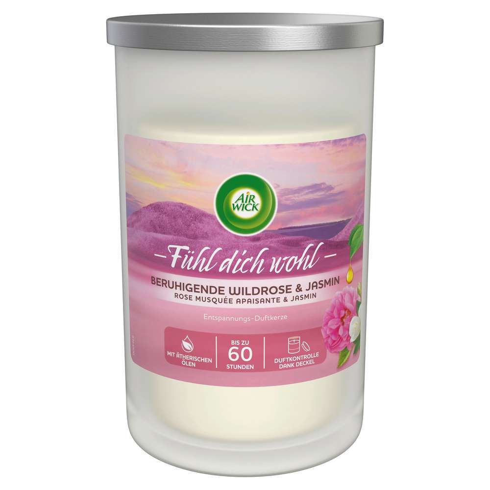 Produktabbildung Air Wick Entspannungs-Duftkerze, Fühl dich wohl Beruhigende Wildrose & Jasmin