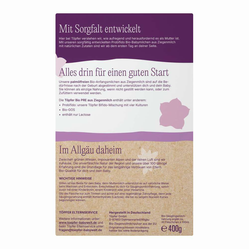 Produktabbildung Töpfer Bio Anfangsmilch aus Ziegenmilch Pre