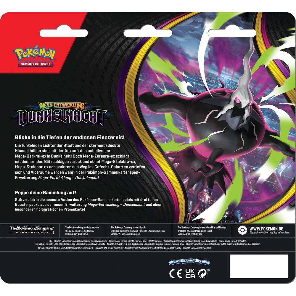 Produktabbildung Pokémon Mega Entwicklung Dunkelnacht 3-Pack-Blister 