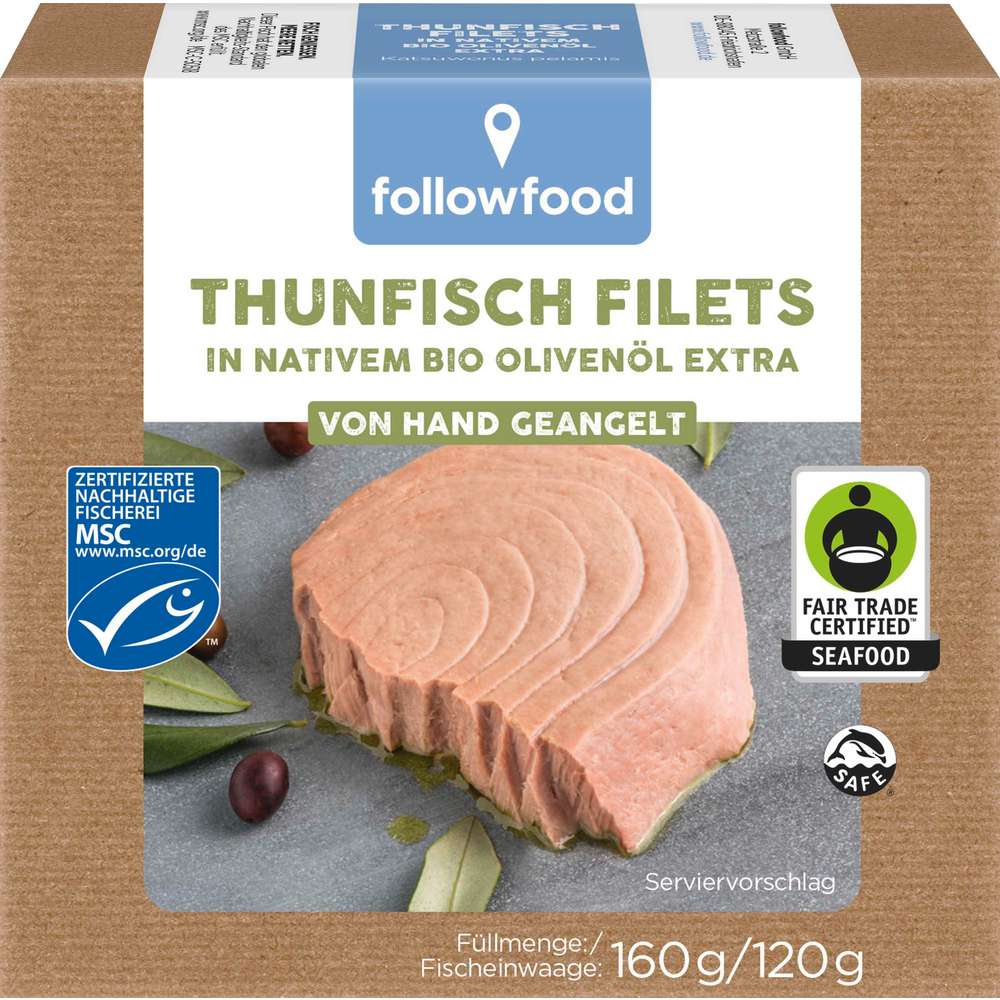 Produktabbildung followfood MSC Thunfisch Filets in nativem Bio-Olivenöl Extra