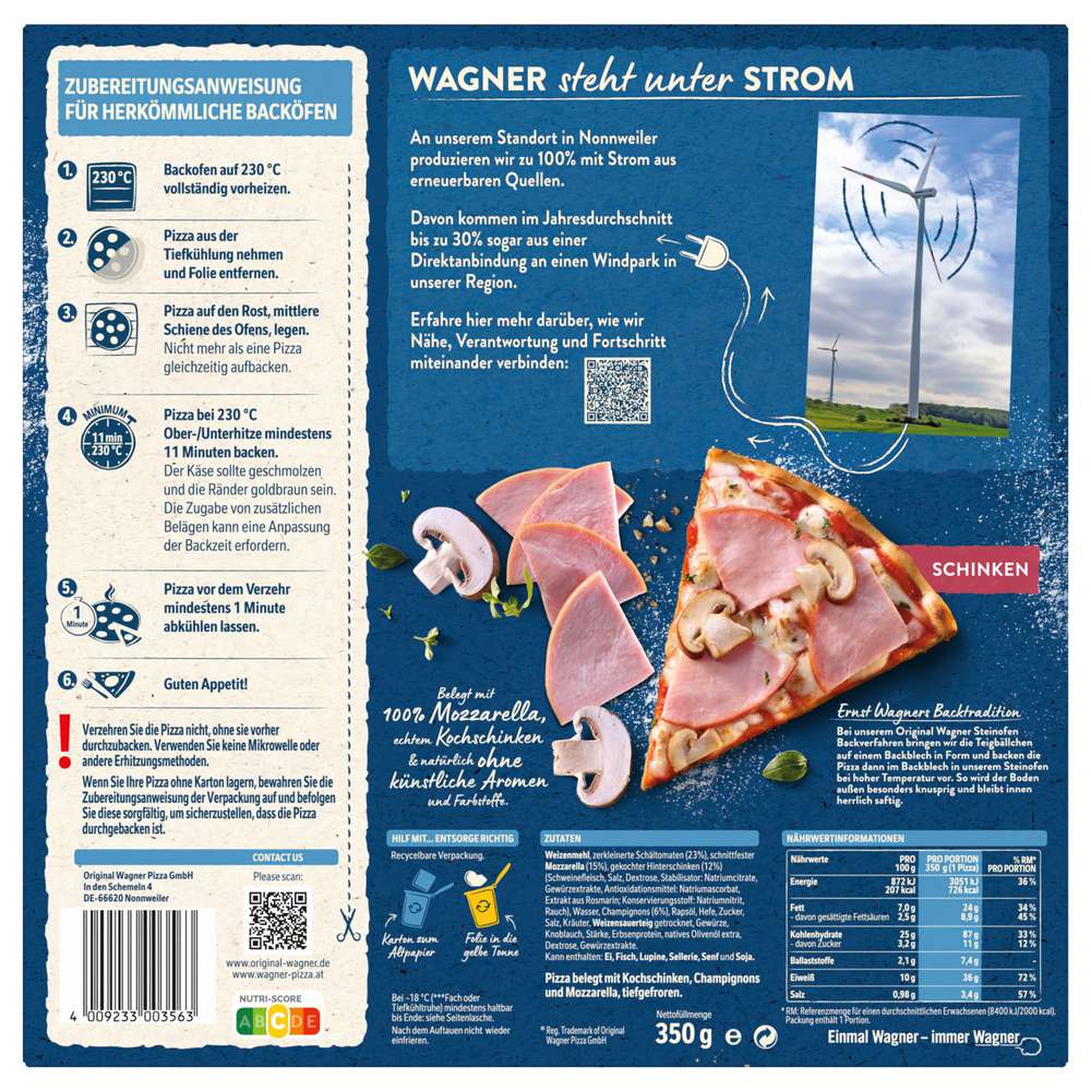 Produktabbildung Wagner Steinofen Pizza Schinken, tiefgekühlt