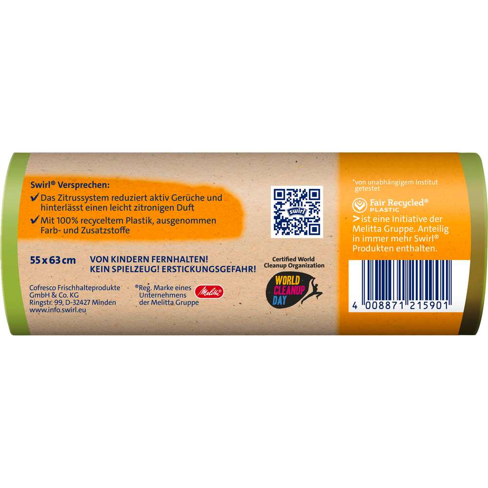Produktabbildung Swirl Zugband-Müll-Beutel Aktive Frische, 9 x 35l