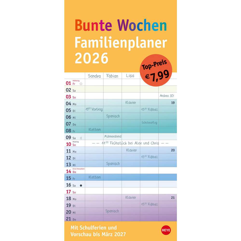 Produktabbildung Heye Familienplaner Bunte Wochen 