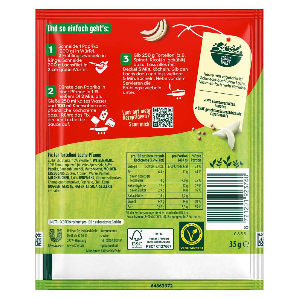 Produktabbildung Knorr Fix-Würzmischung, Tortellini Lachs-Gemüse