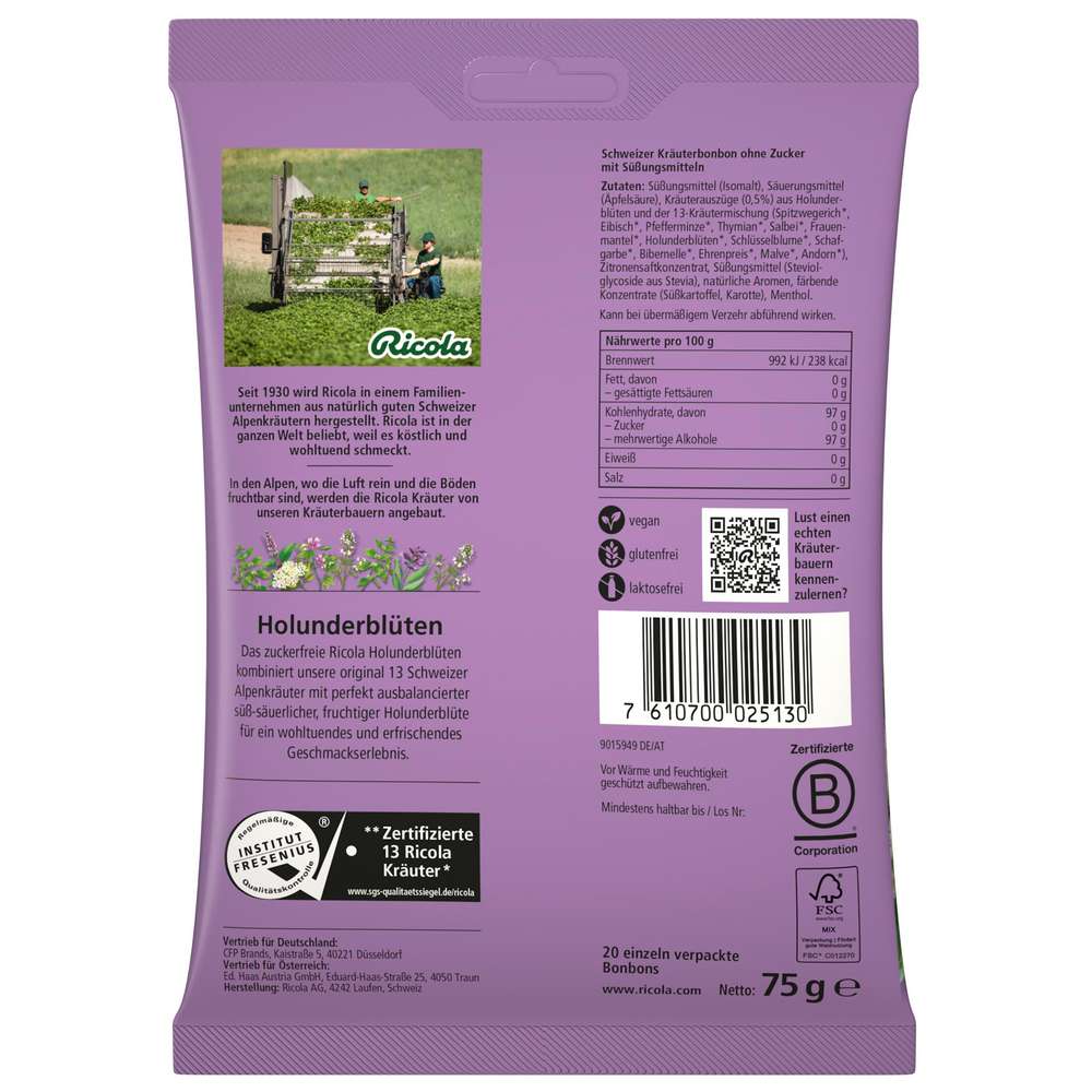 Produktabbildung Ricola Bonbons Holunderblüte ohne Zucker
